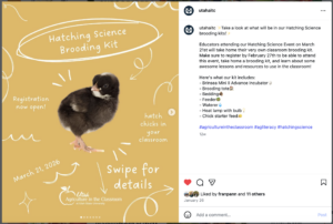Social media post about Utah Agriculture in the Classroom's Spring Series Hatching Science Event